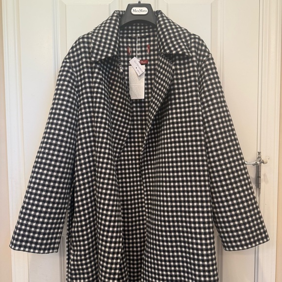 SOLD! NWOT Max Mara Studio Label-cut Alcade Check-Print Wool Wrap Coat Fall - Picture 9 of 17